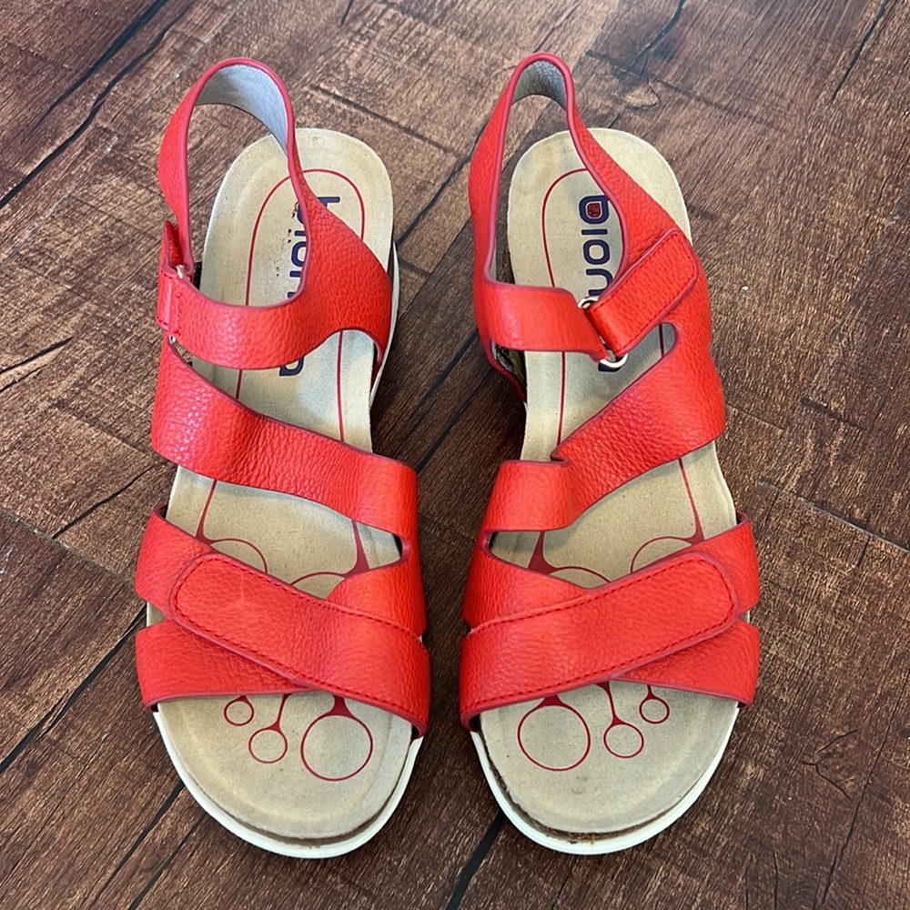 Worn 1 wk Bionica passion wedge velcro strappy sandals sporty leather comfy 8.5
